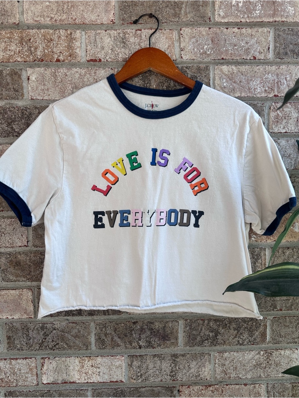 J. Crew Pride White Cropped Ringer Tee - 'Love Is For Everybody' Mens size med